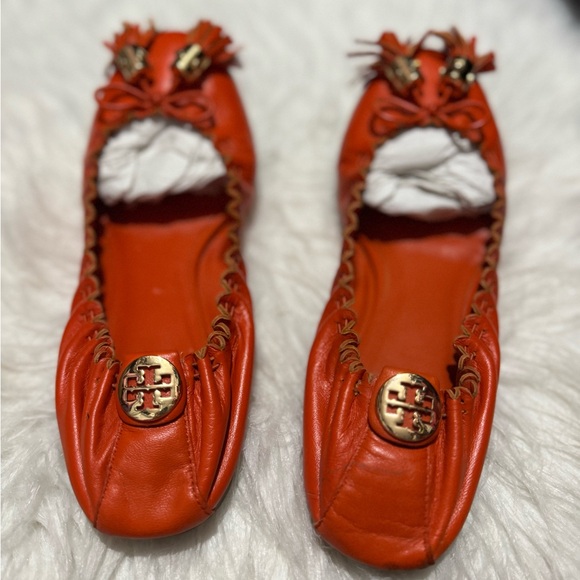 Tory Burch Orange Leather Tassel Scrunch Ballet Flats 7.5 - Picture 4 of 14